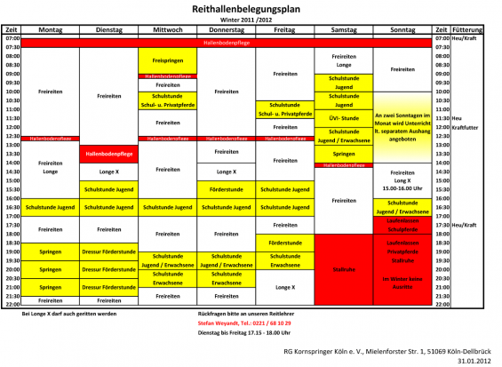 Reithallenbelegungsplan Winter 2011-2012 Reithallenbelegungsplan Winter 2011-2012